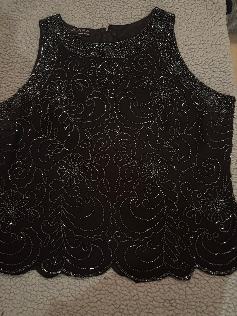 J Kara Black Beaded Floral Embellished Sleeveless Camisole